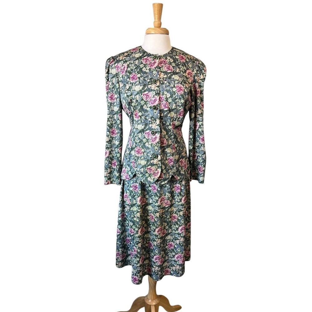 CB New York Womens 10 Vintage Cottagecore Floral Jacket Top/Skirt Set 2pc Granny